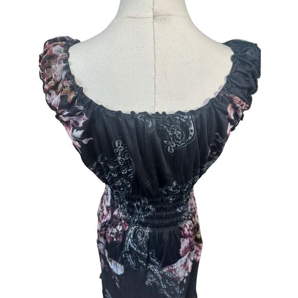 Lapis Anthropology Black Floral Pleated Ruffle Maxi Whimsigoth Dress Medium - Picture 10 of 16